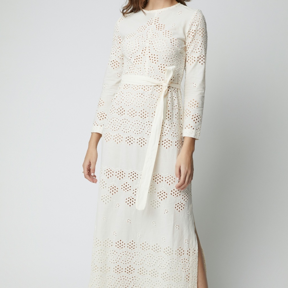 Innika Choo Etta Keet Belted Broderie Anglaise Cotton Midi Dress in Medium